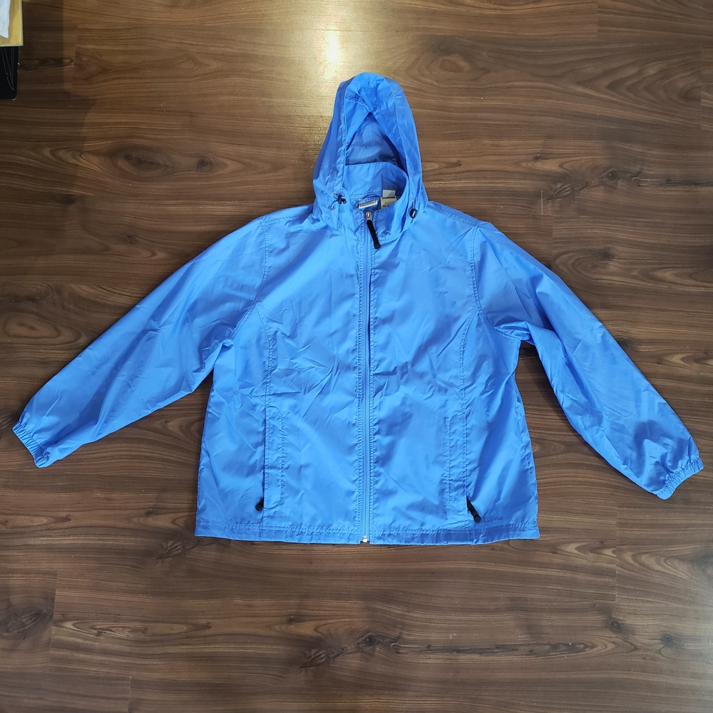 Women's 1X L.L. Bean Full Zip Stowaway Hooded Windbreaker